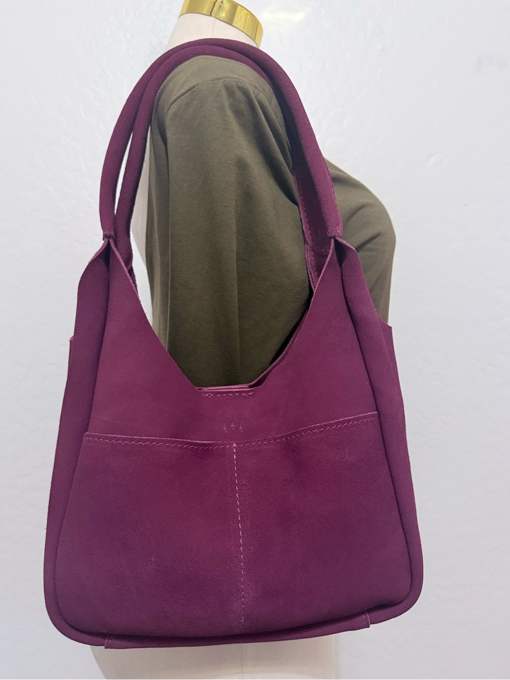 Portland Leather Goods Madison Suede Shoulder Bag Plum Purple